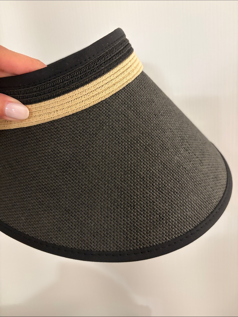 Women’s Black and Cream Straw Visor — Lightweight Sun Shield
